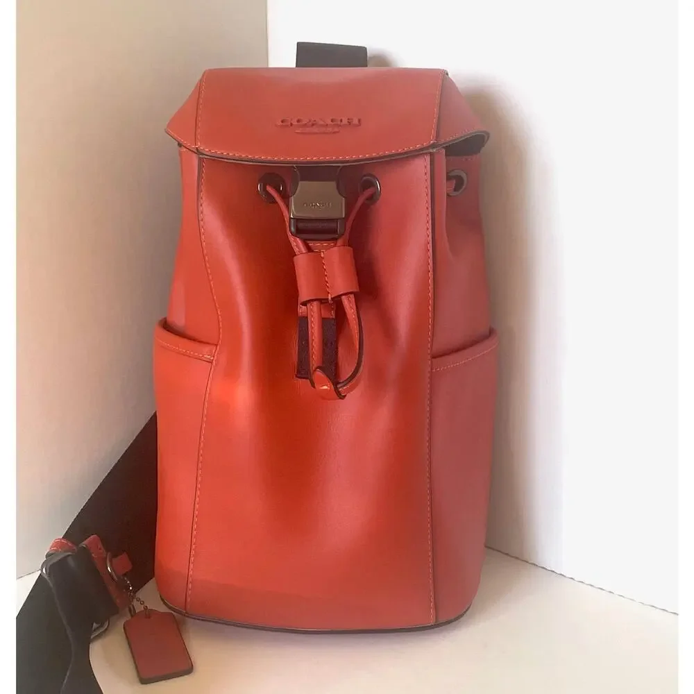 Coach Racer Pack Leather Sling Bag Deep Orange Gunmetal Mens CU111 NWOT